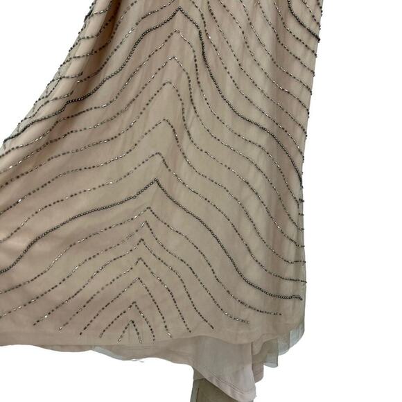 NEW Adrianna Papell Halter Beaded Blouson Goem Maxi Dress Sz 8P Taupe Pink Wavy - Picture 6 of 9